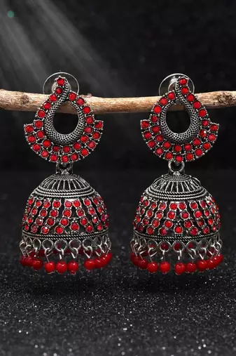 Red color oxidised earrings