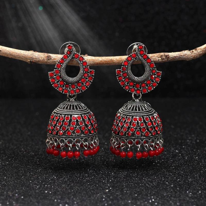 Red color oxidised earrings