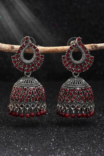 Maroon color oxidised earrings