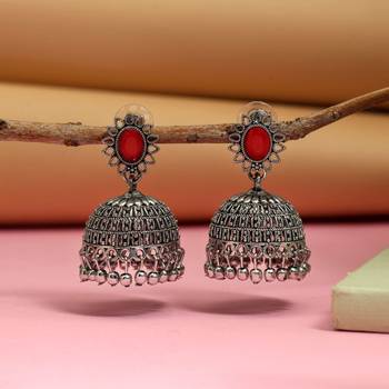 Red color oxidised earrings 1