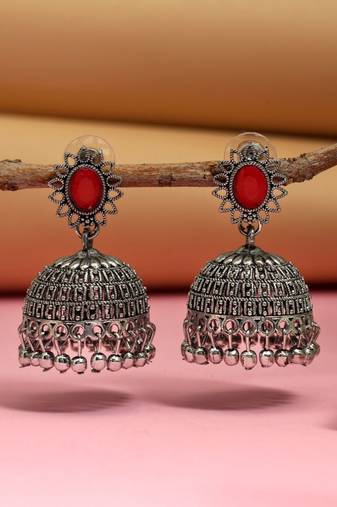 Red color oxidised earrings
