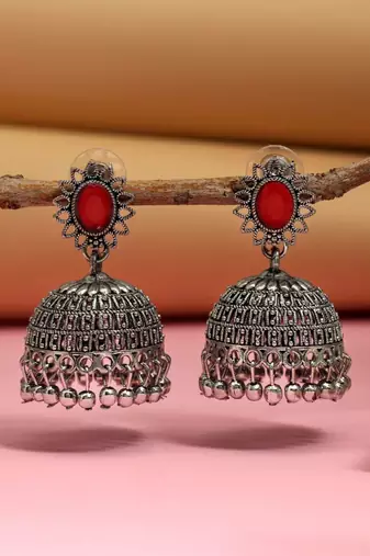 Red color oxidised earrings