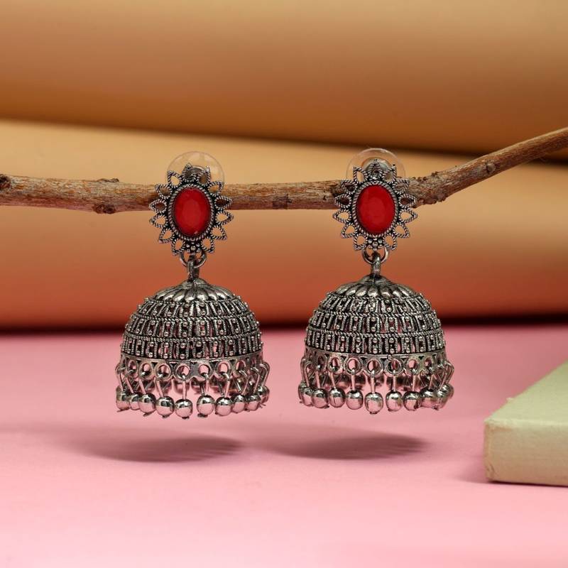 Red color oxidised earrings