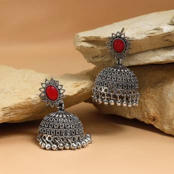 Red color oxidised earrings 2