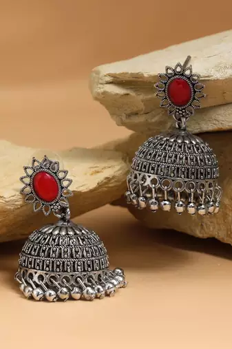 Red color oxidised earrings