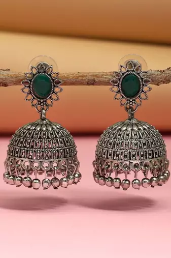 Green color oxidised earrings