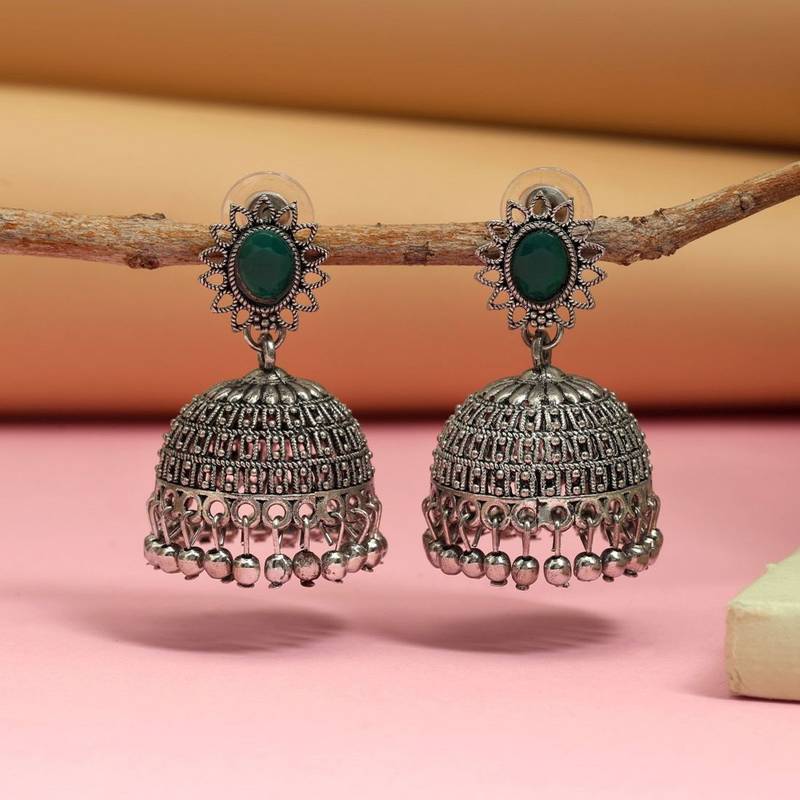 Green color oxidised earrings