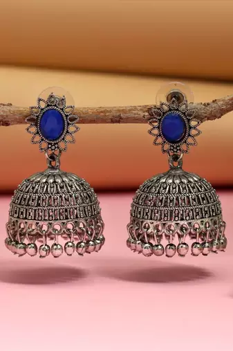 Blue color oxidised earrings