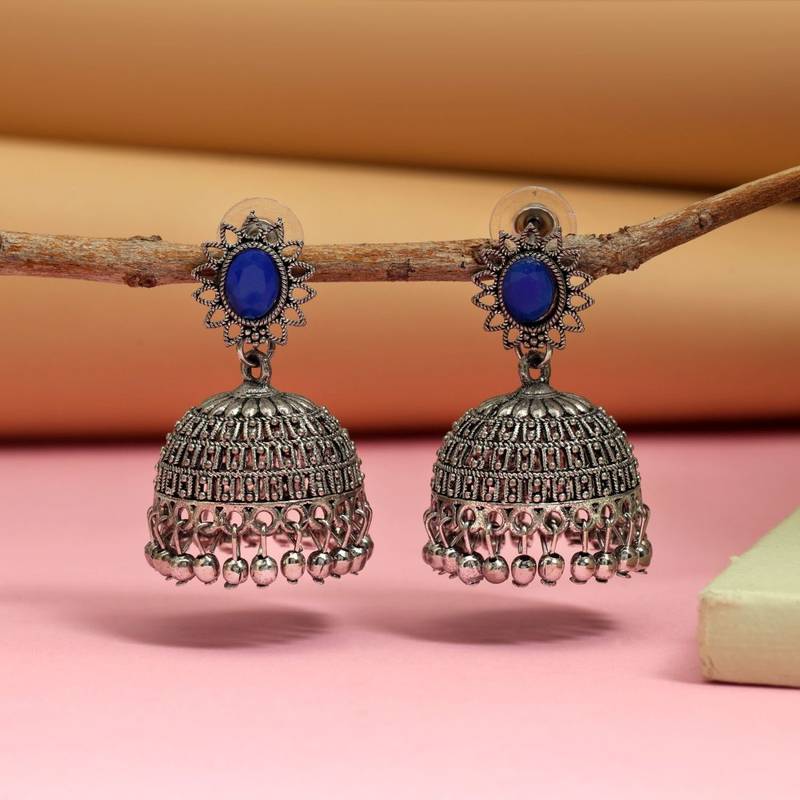 Blue color oxidised earrings