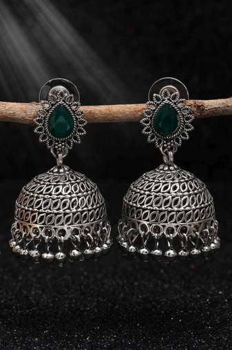Green color oxidised earrings