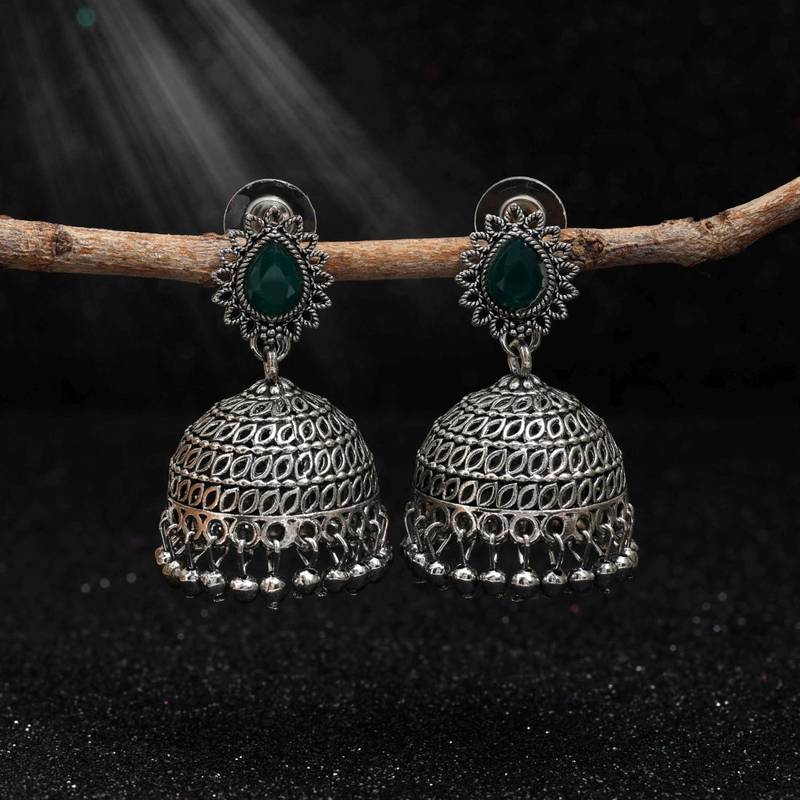 Green color oxidised earrings