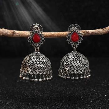 Red color oxidised earrings 1