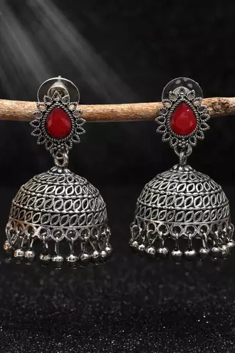 Red color oxidised earrings
