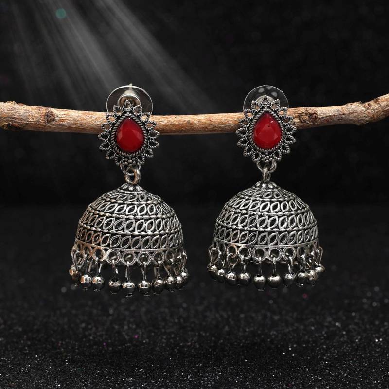 Red color oxidised earrings