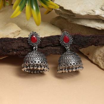 Red color oxidised earrings 2