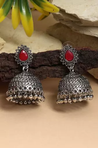 Red color oxidised earrings