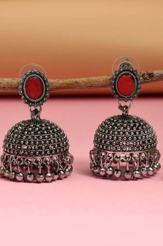 Red color oxidised earrings