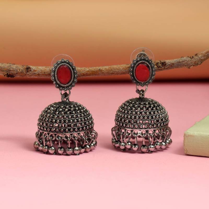 Red color oxidised earrings