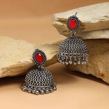 Red color oxidised earrings 2
