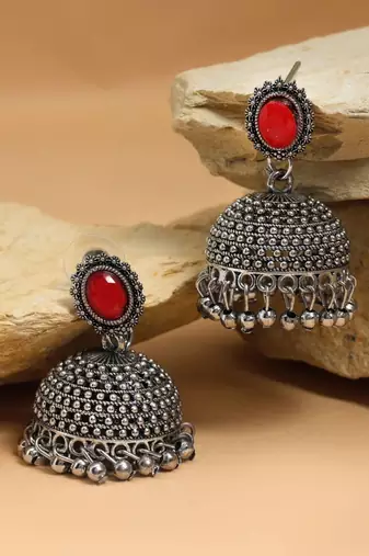 Red color oxidised earrings