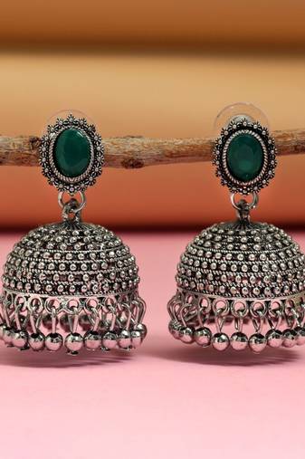 Green color oxidised earrings