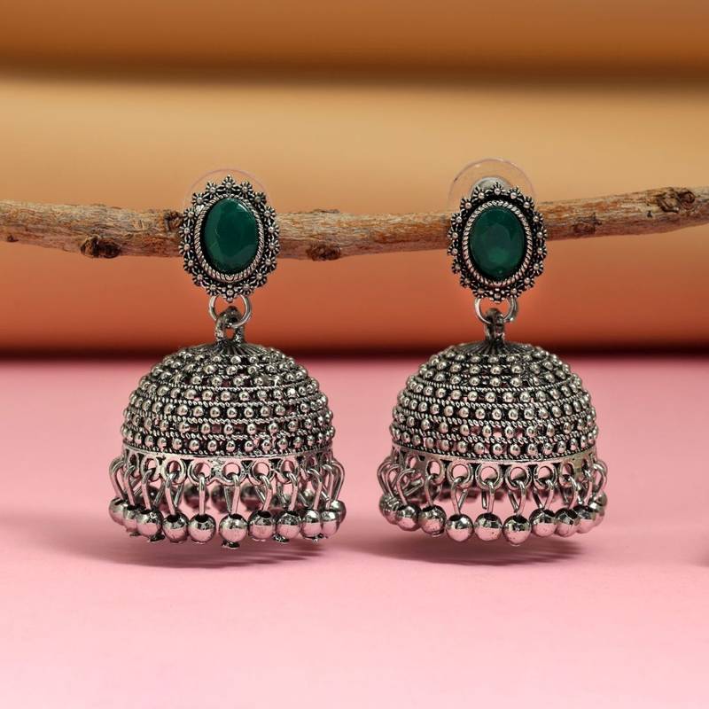 Green color oxidised earrings
