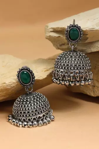 Green color oxidised earrings