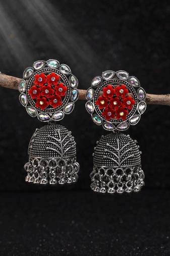 Red color oxidised earrings