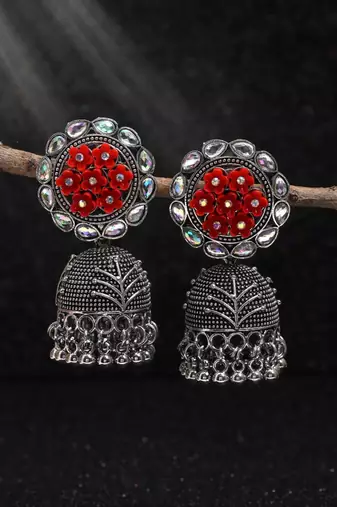 Red color oxidised earrings