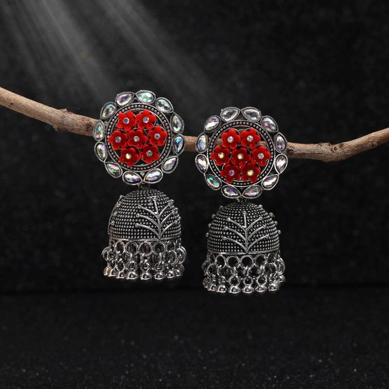 Red color oxidised earrings