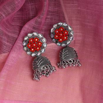 Red color oxidised earrings 2