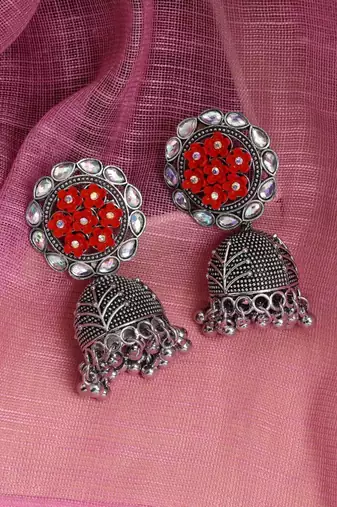 Red color oxidised earrings