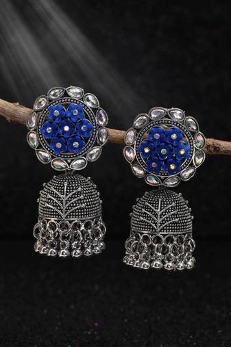 Blue color oxidised earrings