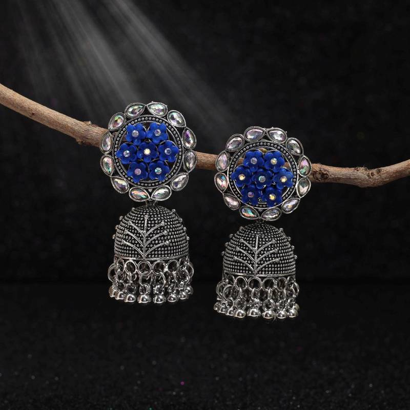 Blue color oxidised earrings