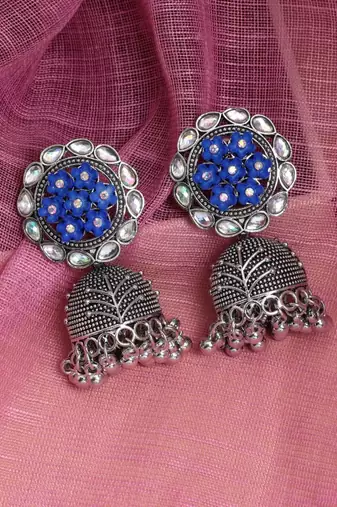 Blue color oxidised earrings