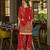 Red pure crepe abstract print festive & party co-ord set
