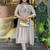 Ethnic festive wear grey chinon viscose stitched suit with dupatta