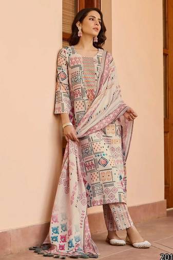 Ethnic festive wear butter cotton stitched suit with dupatta