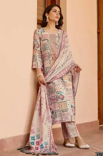 Ethnic festive wear butter cotton stitched suit with dupatta