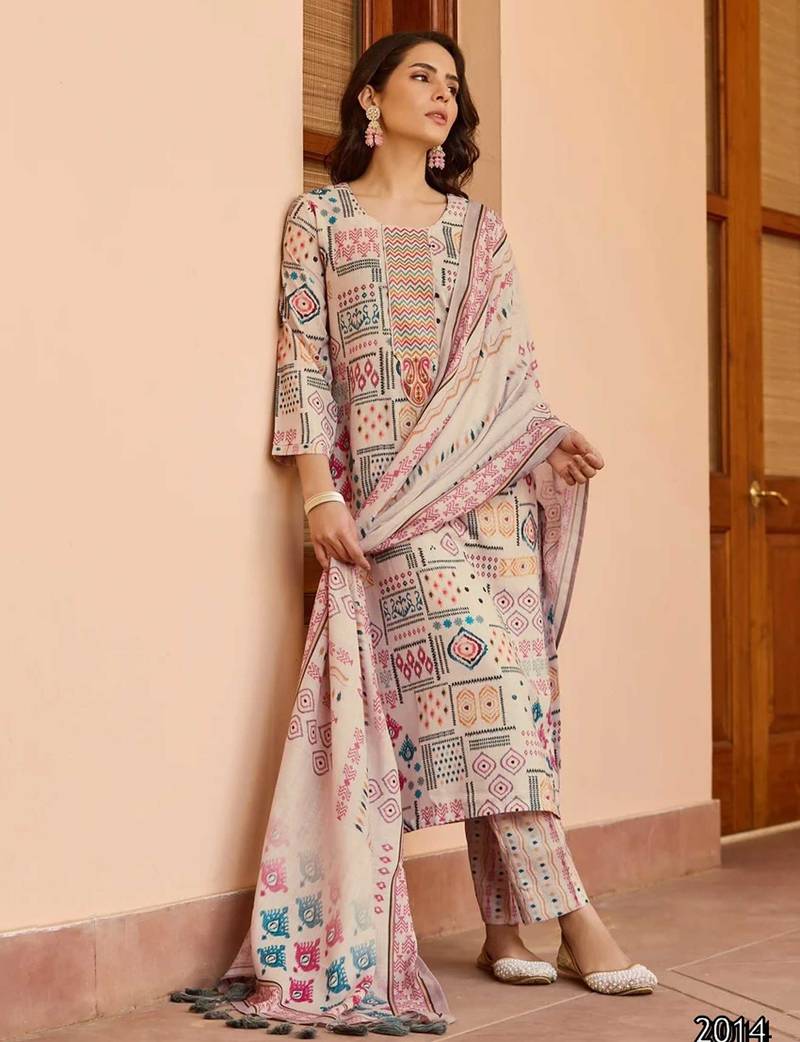 Ethnic festive wear butter cotton stitched suit with dupatta