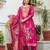 Ethnic festive wear red chanderi cotton stitched suit with dupatta