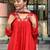 Ethnic festive wear red rayon stitched suit with dupatta