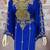 Royal Blue Embroidered Designer Stitched Kaftan with Golden Handwork Moroccan Style Abaya Dress