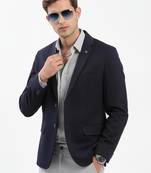 Men's Notched Lapel Solid Navy Blue Single-Breasted Blazer