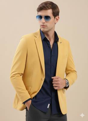 Men's Notched Lapel Solid Yellow Single-Breasted Blazer 1