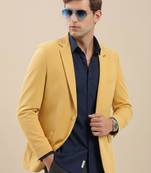 Men's Notched Lapel Solid Yellow Single-Breasted Blazer