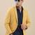 Men's Notched Lapel Solid Yellow Single-Breasted Blazer