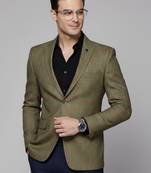 single-breasted slim-fit green blazer with red checks