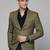 Men's single-breasted slim-fit green blazer with red checks