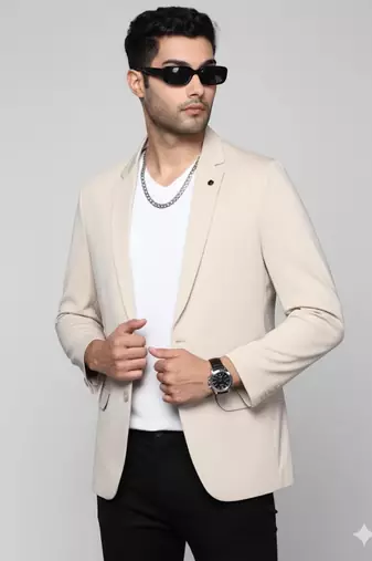 men's cream slim fit single breasted blazer